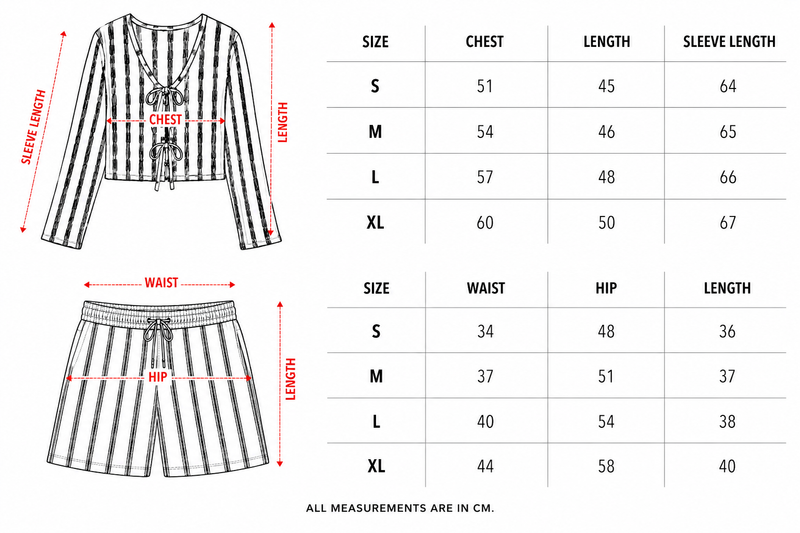 Female Black Striped Knit Set size chart