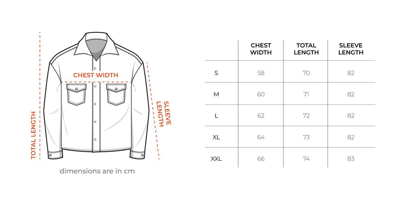 Olive Oversized Denim Jacket size chart