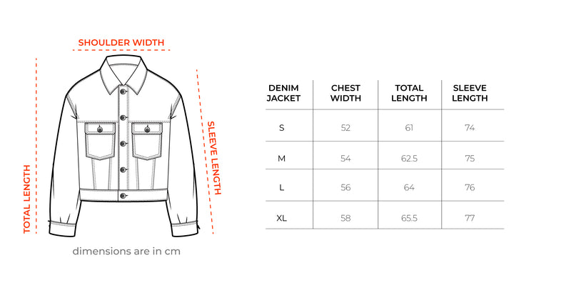 Orange Denim Jacket size chart