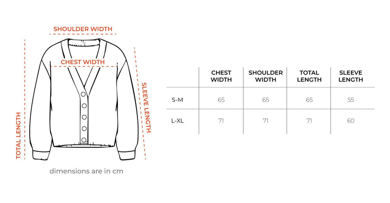 Antique Green Drop Shoulder Cardigan size chart