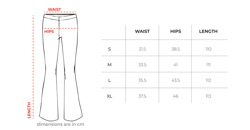 Black Flared Leggings size chart