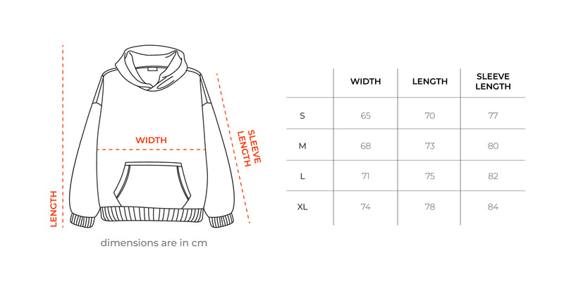 Astrobility Washed Hoodie size chart