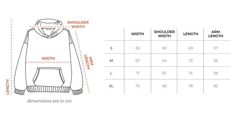 Angels Hoodie size chart