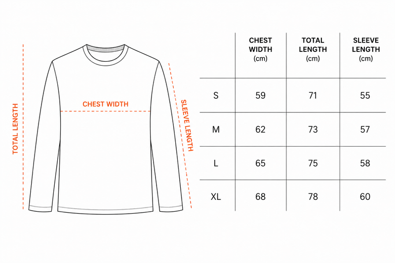 Universal Cairo Club Double Long Sleeves size chart