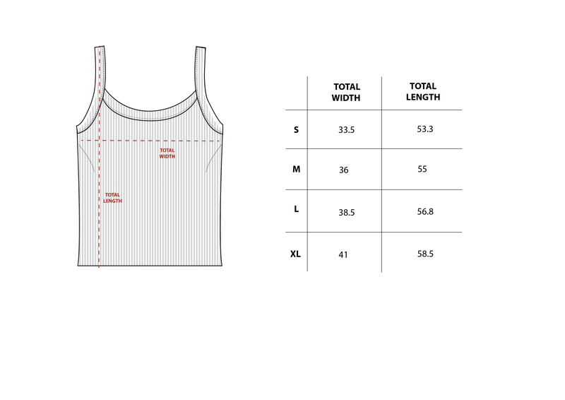 Pink Ribbed Tank Top size chart