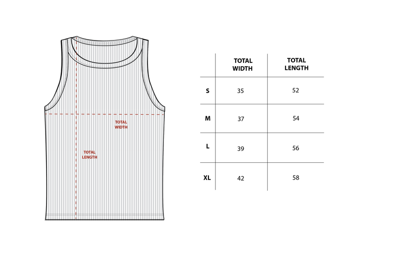 Brown Stitched Tank Top size chart