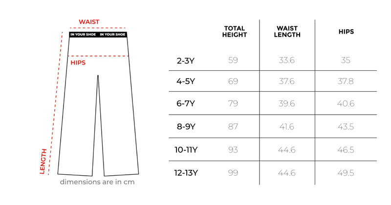 Hot Wheels Kids Pjoys size chart