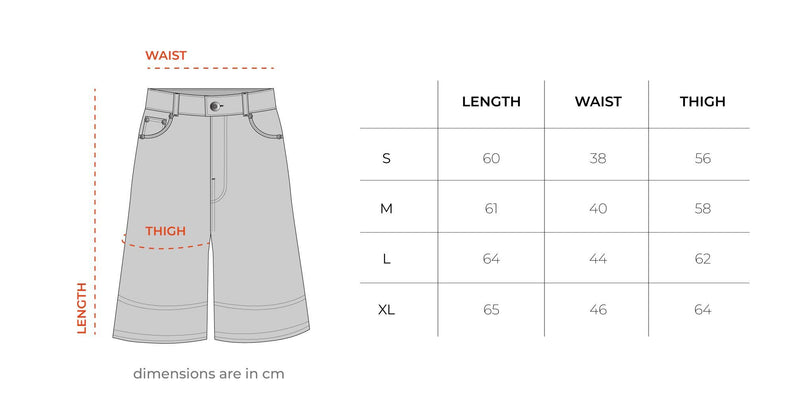 Green Tinted Jorts size chart