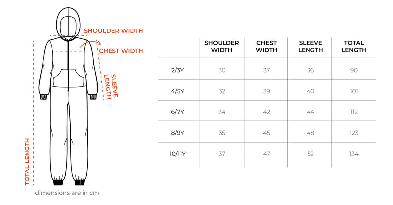 Chick Kids Onesie size chart