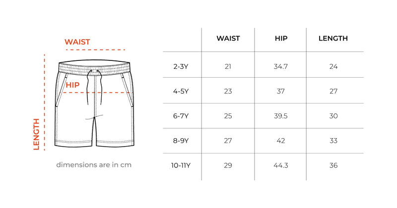 Blue Lagoon Kids Swim Shorts size chart