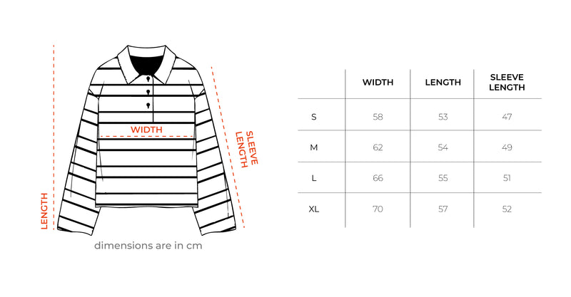 Petrol & Yellow Striped Cropped Rugby Polo size chart
