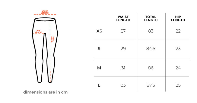 Seamless Lime Leggings size chart