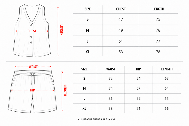 Female Green Oversized Linen Set size chart