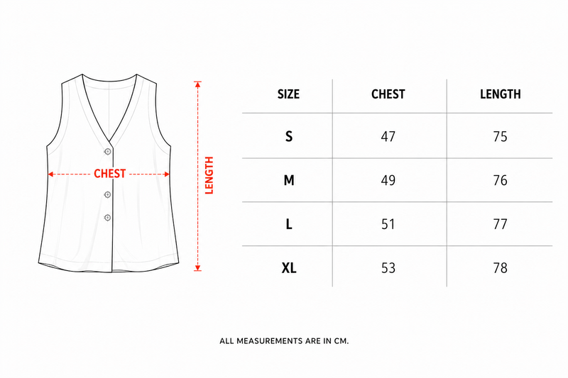 Female Green Oversized Linen Vest size chart