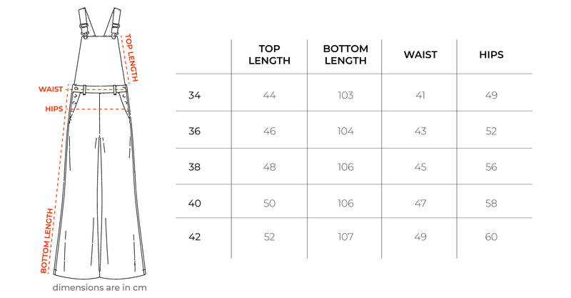 Female Blue Barrel Fit Overall size chart