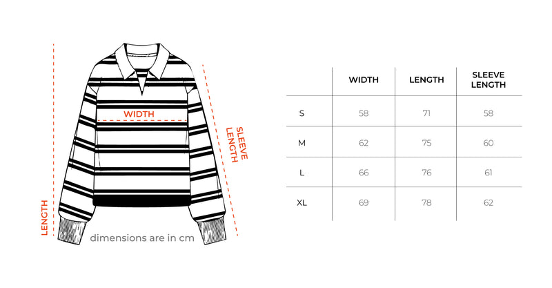 Green & Pink Striped Statement Oversized Rugby Polo size chart