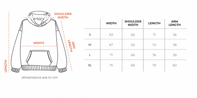 Dropout Oversized Hoodie size chart