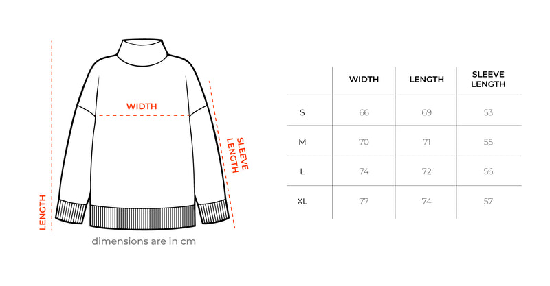 Black Worldwide Oversized Mock Neck size chart