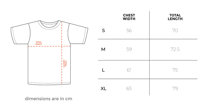 Anti 9-5 Club Regular Tee size chart