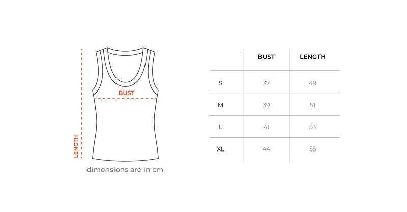 Yellow Ribbed Tank Top size chart