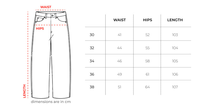 Male Blue Loose Jeans size chart