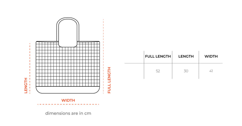 Beige Net Tote Bag size chart