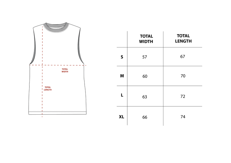 Grey Sleeveless Tee size chart