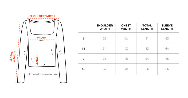 Creamy Beige Square Neck Top size chart