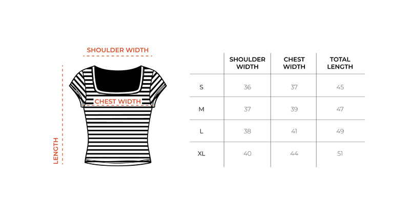 Brown Stripped Square Neck Top size chart