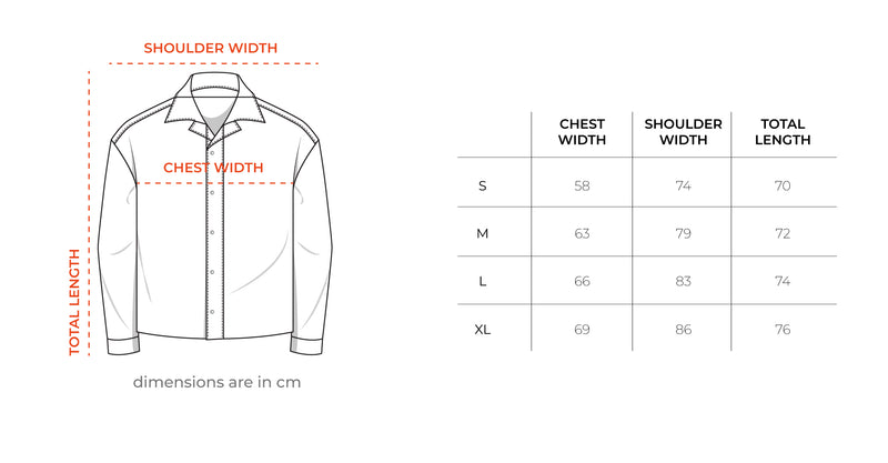 White Long Sleeve Oversized Shirt size chart