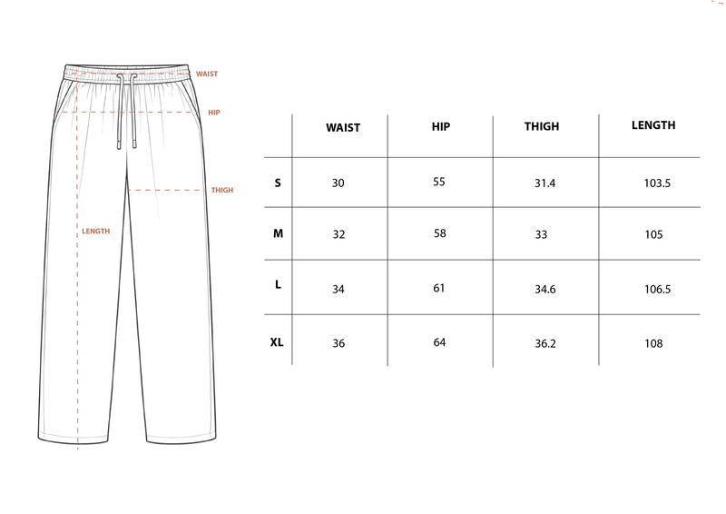 Female Creamy Super Oversized Linen Pants size chart