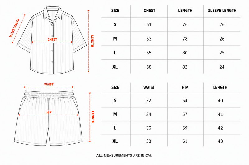 Female Red Striped Oversized Set size chart