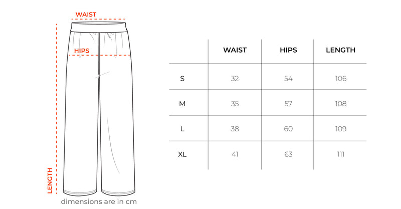 Beige Washed Wide Leg Swants size chart