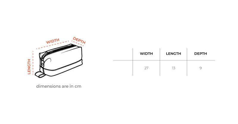 Creme Toiletry Bag size chart