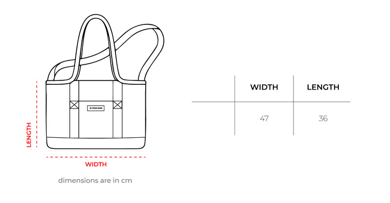 Lemon Gabardine Tote Bag size chart