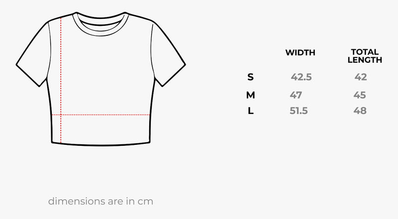 Not Your Baby Cropped Washed Tee size chart