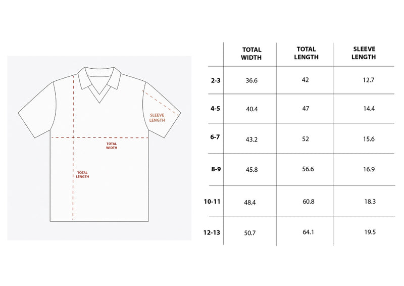 Blue Cairo Kids Jersey size chart