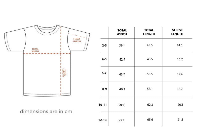 Wanted To Help Oversized Kids Tee size chart
