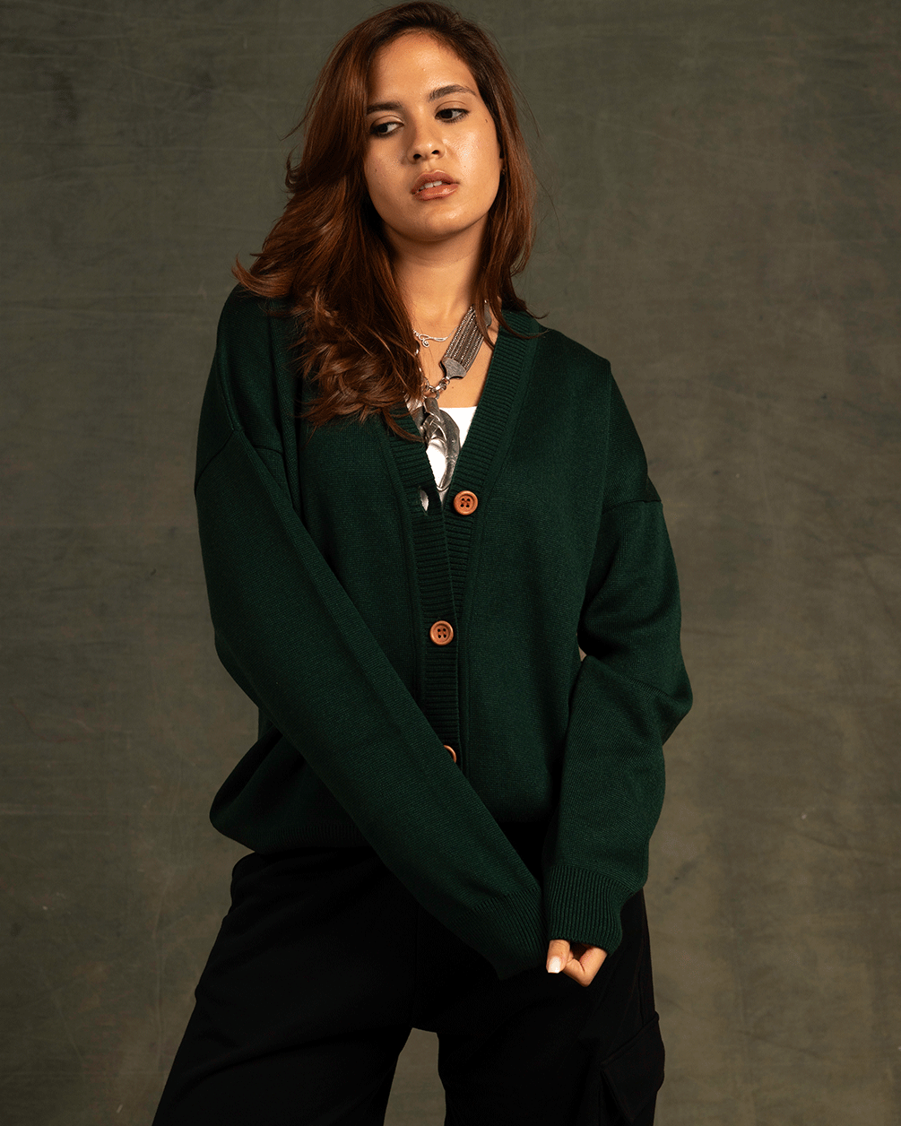 Antique Green Drop Shoulder Cardigan Cardigans IN YOUR SHOE S-M 