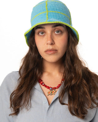 Aqua & Lemon Crochet Bucket Hat Bucket IN YOUR SHOE 