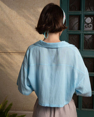 Baby Blue Cropped Camp Shirt Cropped Shirt IN YOUR SHOE 