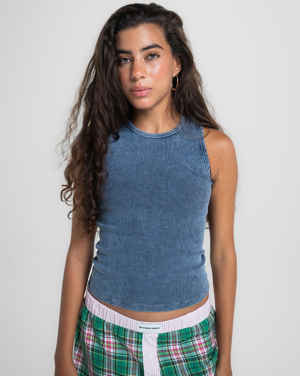 Baby Blue Washed Halter Tank Top Tank Tops IN YOUR SHOE M 