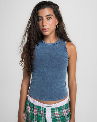 Baby Blue Washed Halter Tank Top Tank Tops IN YOUR SHOE M 