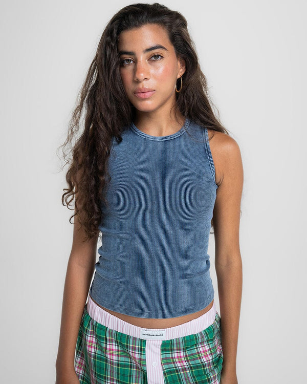 Baby Blue Washed Halter Tank Top