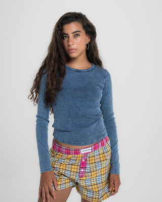 Baby Blue Washed Long Sleeve Top Long Sleeve Tops IN YOUR SHOE S 