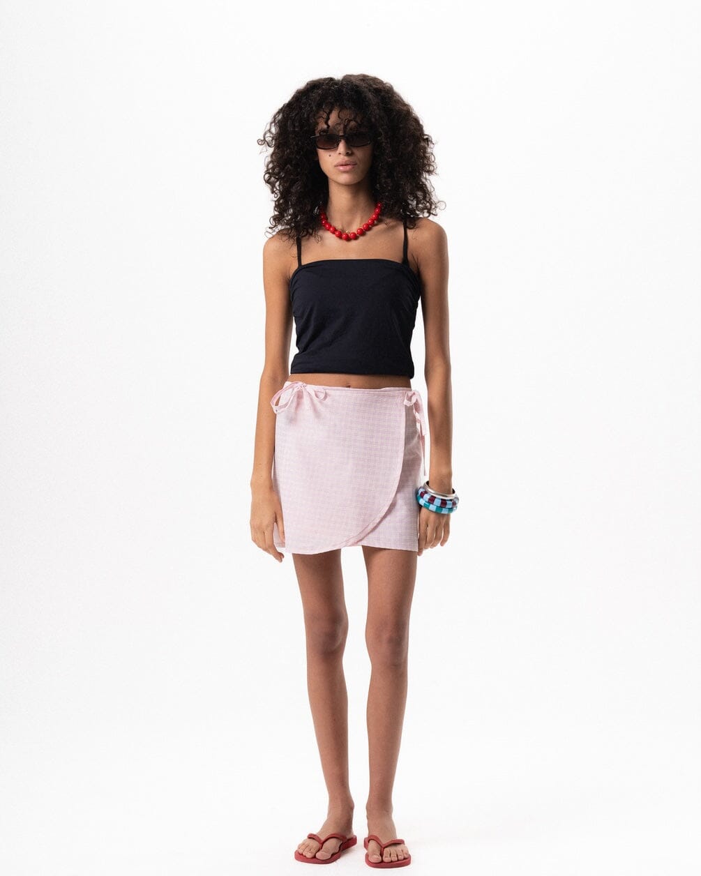 Baby Pink Plaid Mini Wrap Flowy Wraps IN YOUR SHOE S/M 