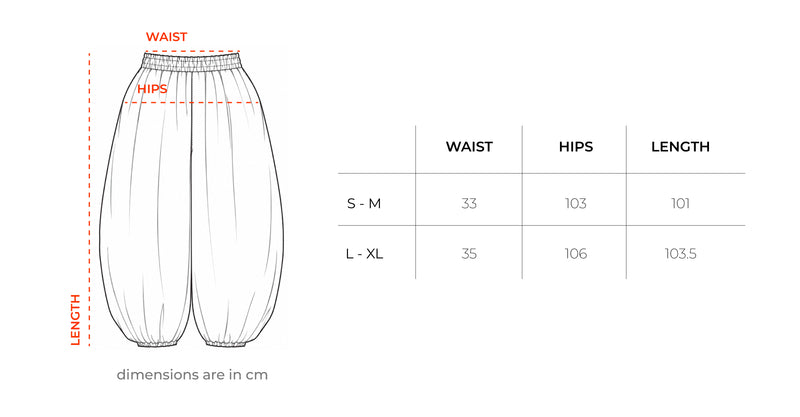 Navy Plaid Balloon Pants size chart