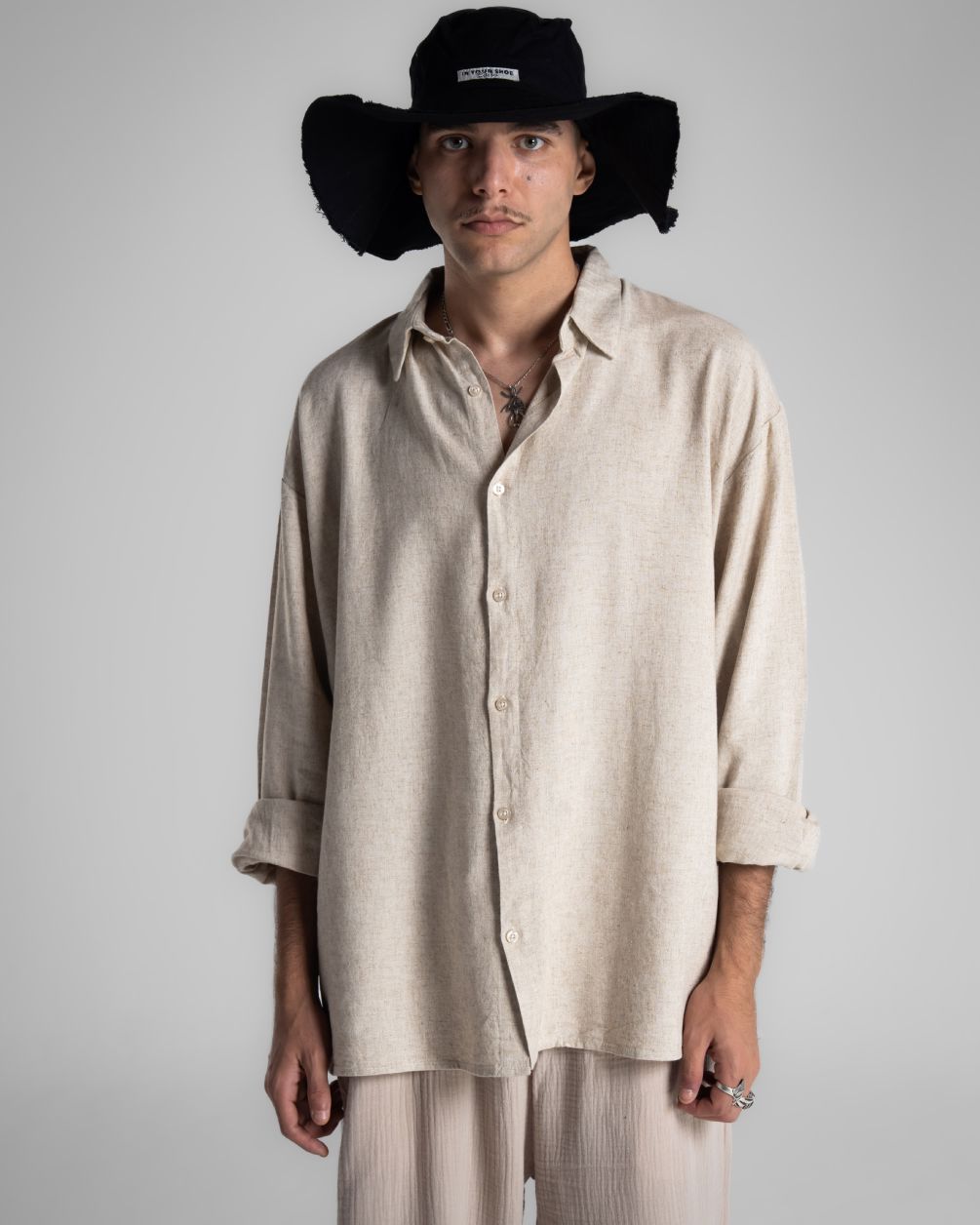 Beige Boyfriend Linen Shirt Boyfriend Shirt IN YOUR SHOE L 