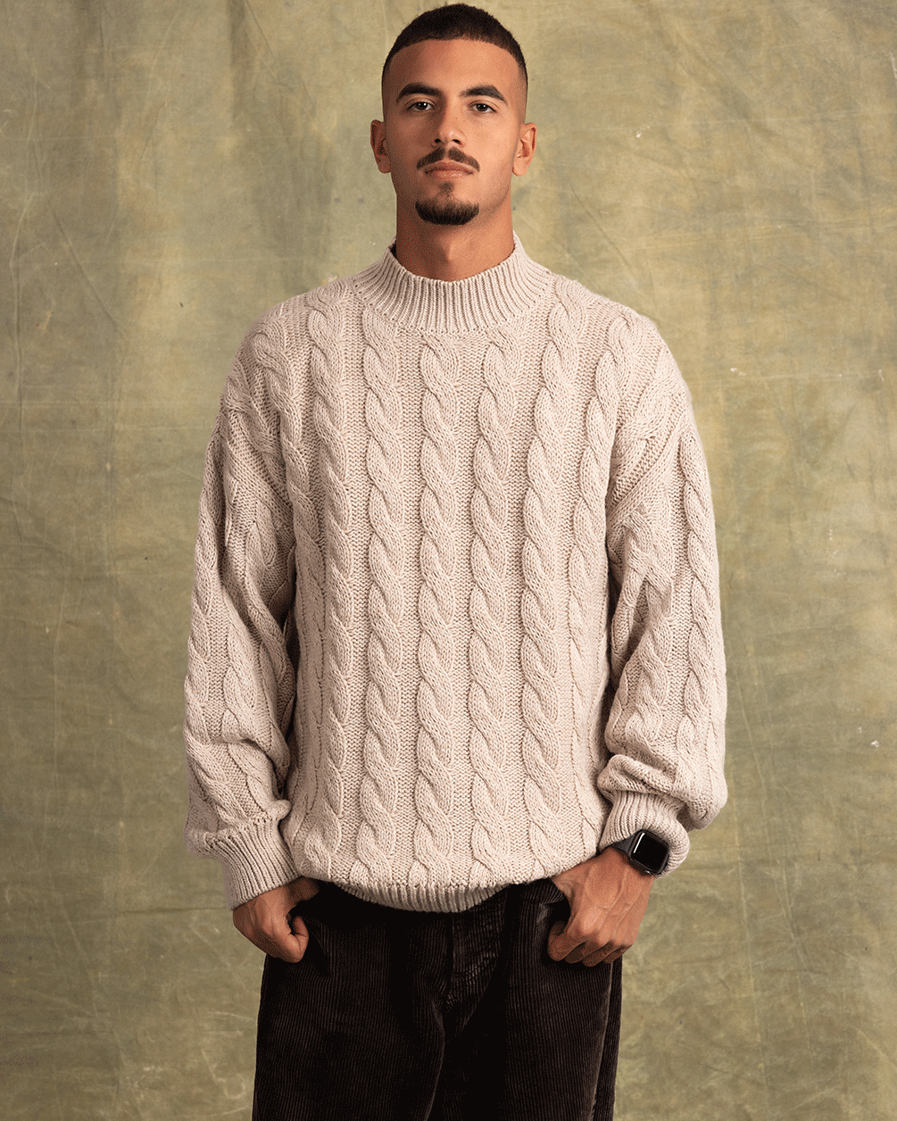 Beige Cable Knit Sweater Cable Knit Sweater IN YOUR SHOE L-XL 