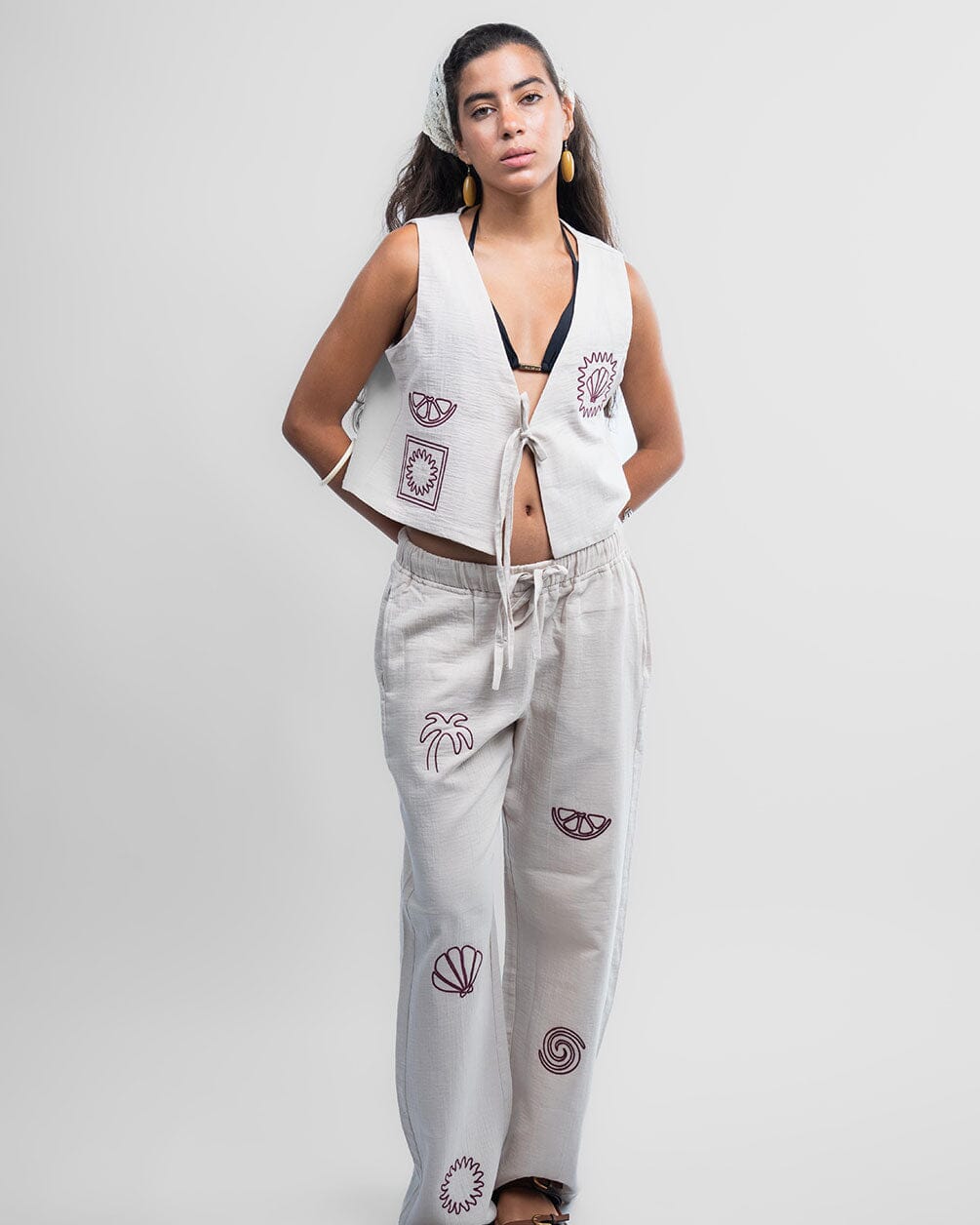 Beige Casual Tied Up Linen Vest Linen Vest IN YOUR SHOE S 